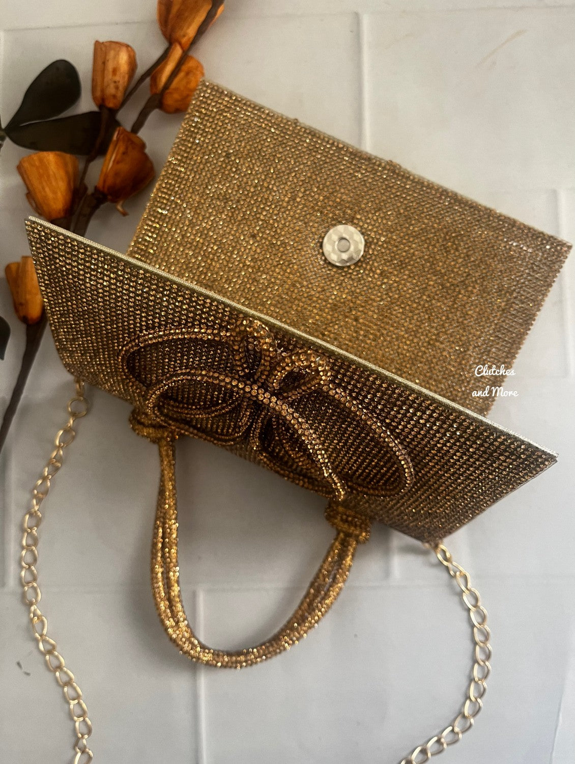 Butterfly Rhinestone Gold Bag