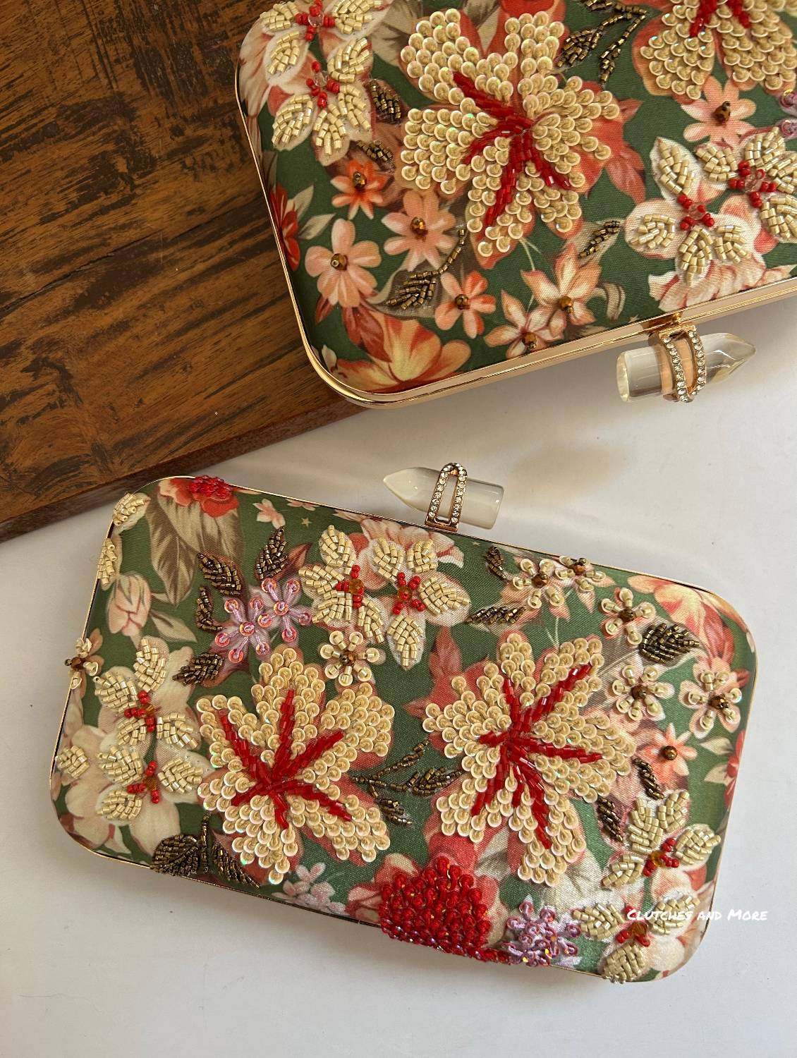 Poppy Green Multicoloured Floral Clutch