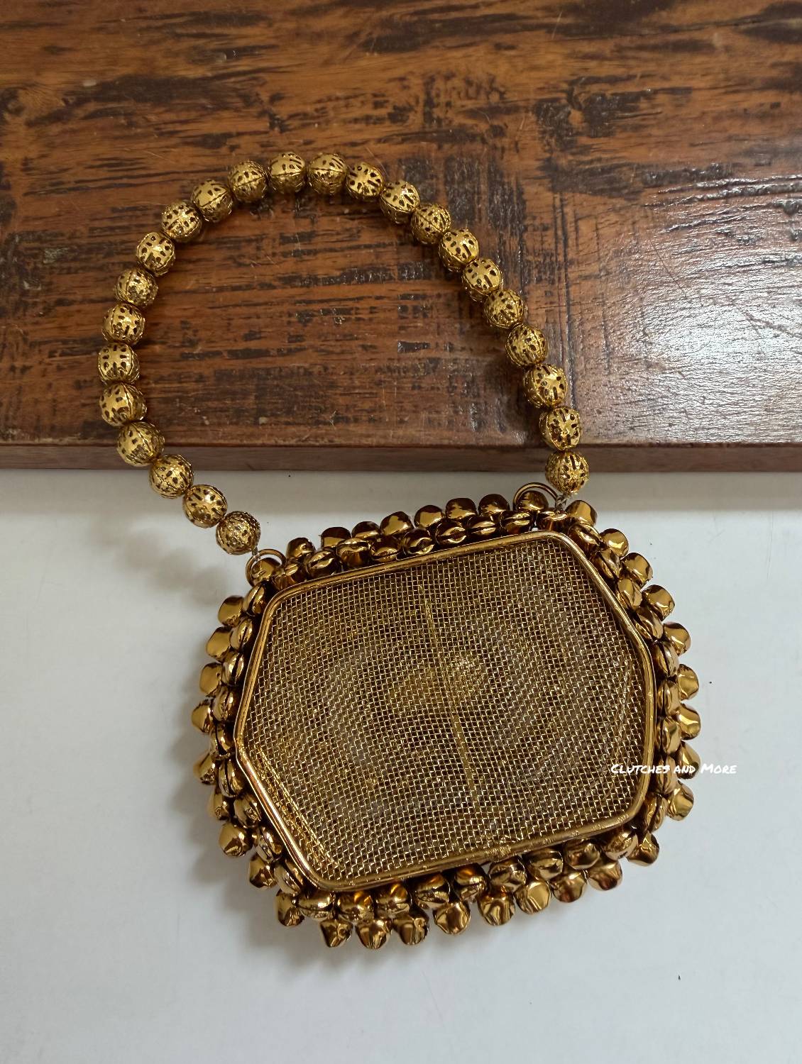 Mini Metal Hexagon Ghunghroo Bag Gold