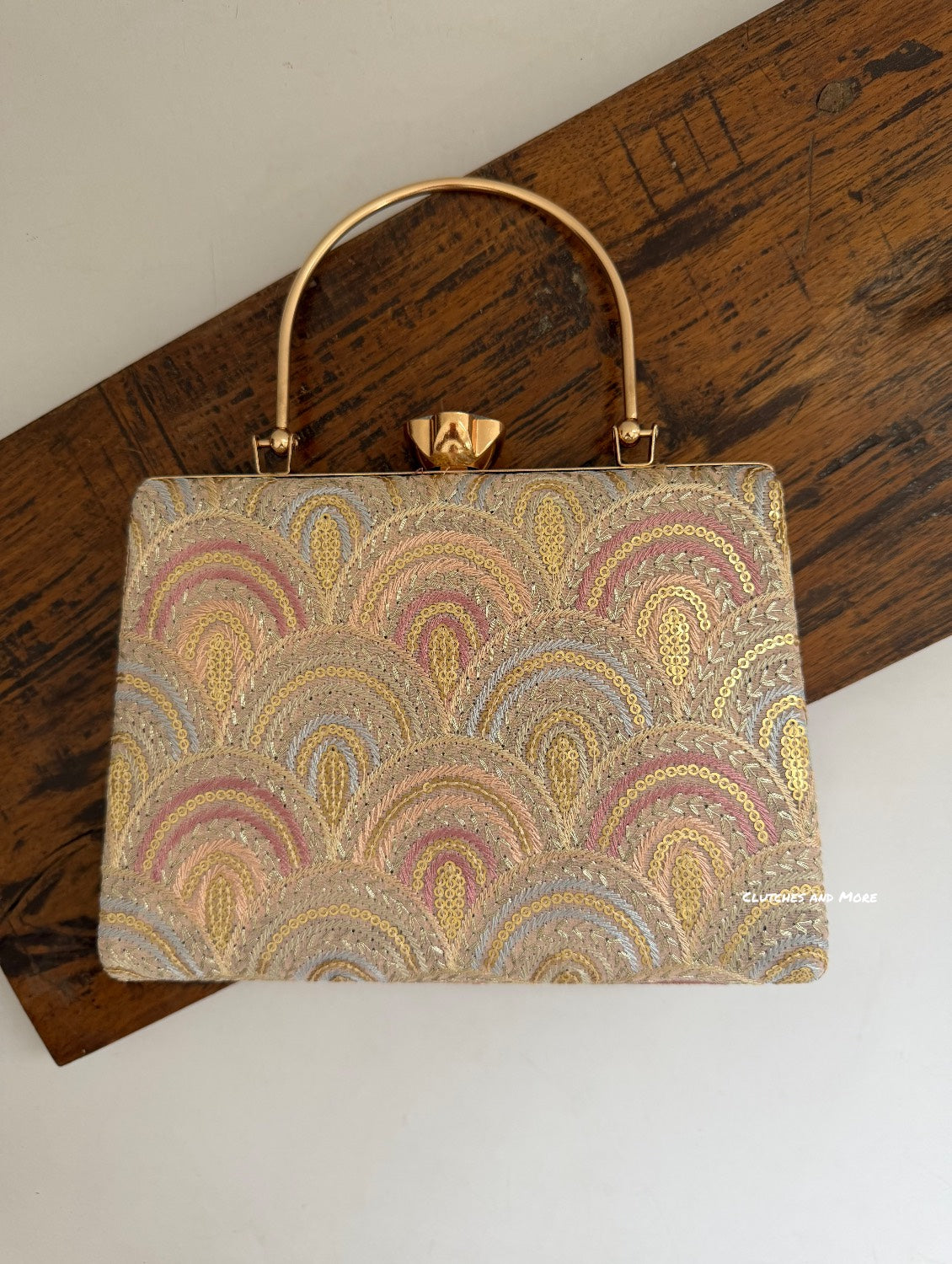 Rainbow Chikankari Bag Peach