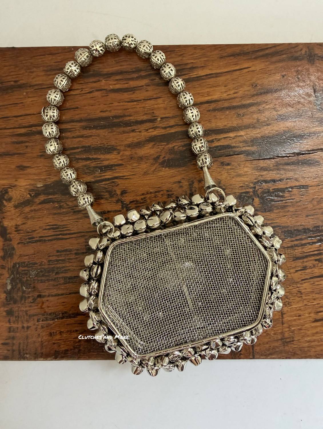 Mini Metal Hexagon Ghunghroo Bag Silver