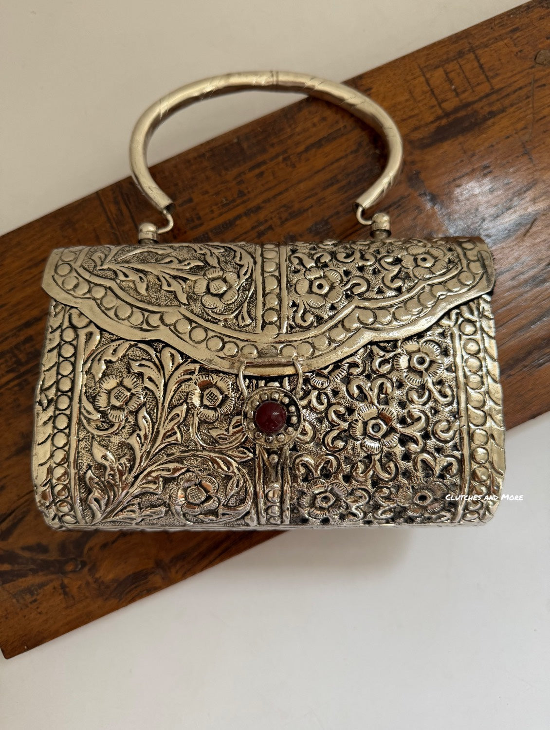 Brass Silver clutch with handle