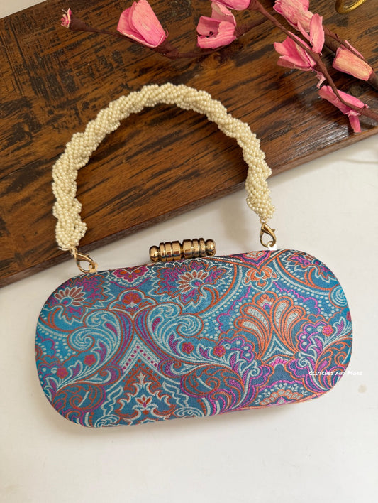 Adaa Banarsi Clutch Blue multicolored