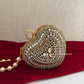 Kiana Kundan Heart Clutch Mini Nude Gold