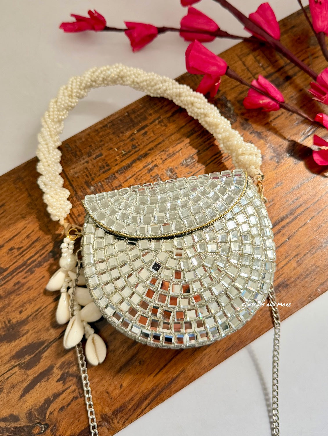Boho Silver Mini Shell Bag