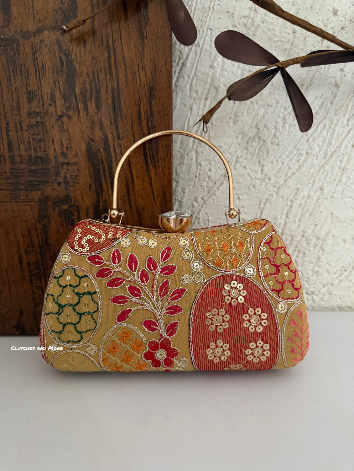 Lakhnawi Chikankari Box Clutch Gold
