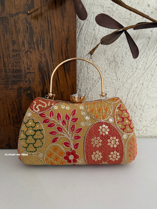 Lakhnawi Chikankari Box Clutch Gold