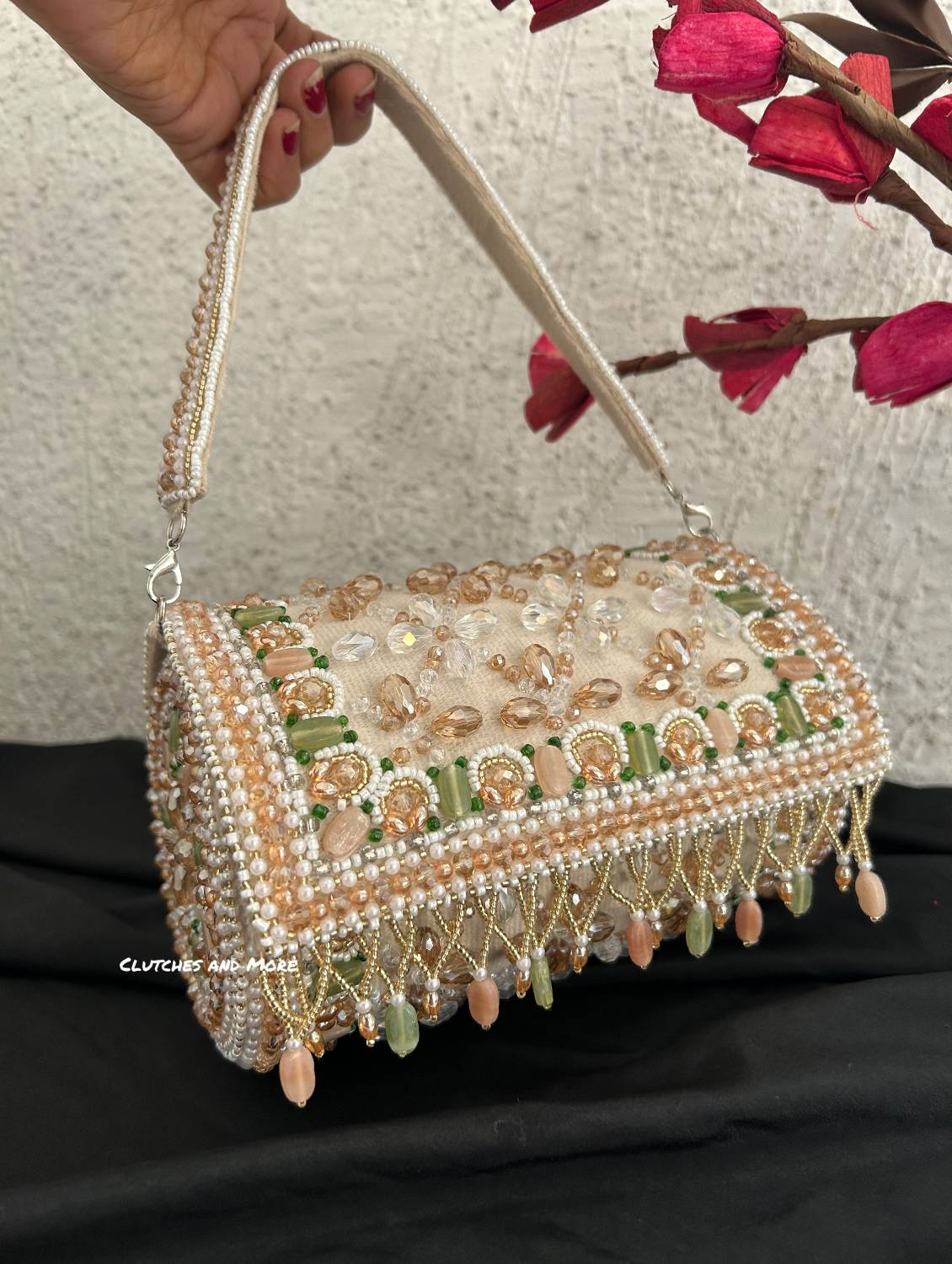 Victoria Cylindrical Beaded Bag Nude