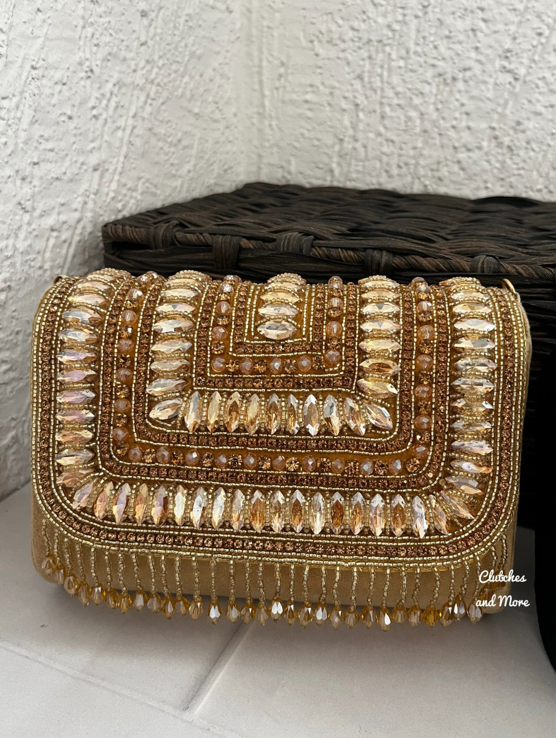 Gold Stone and Crystal Flap Bag