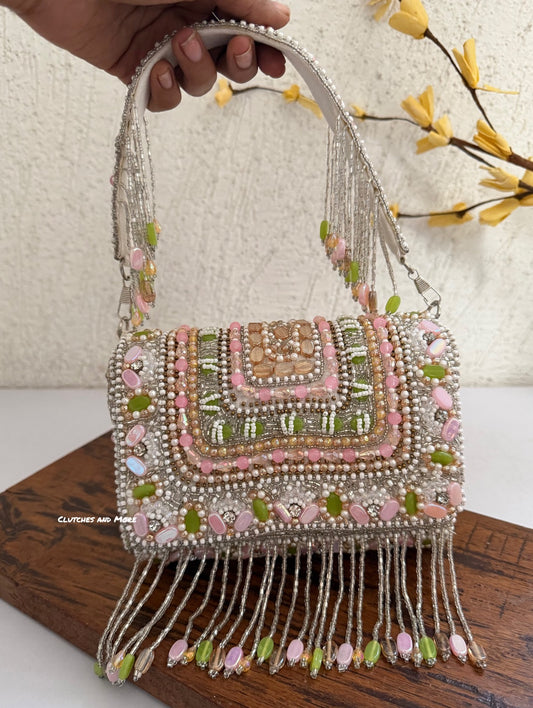 Luxe Multicolored Beaded Flap Bag