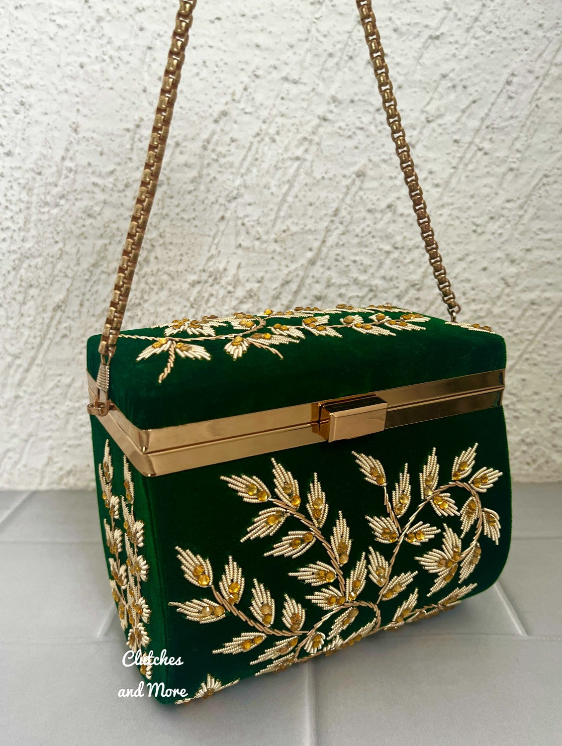 Leaf Sketch Green Box Clutch