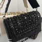 Black Stone and Crystal Flap Bag