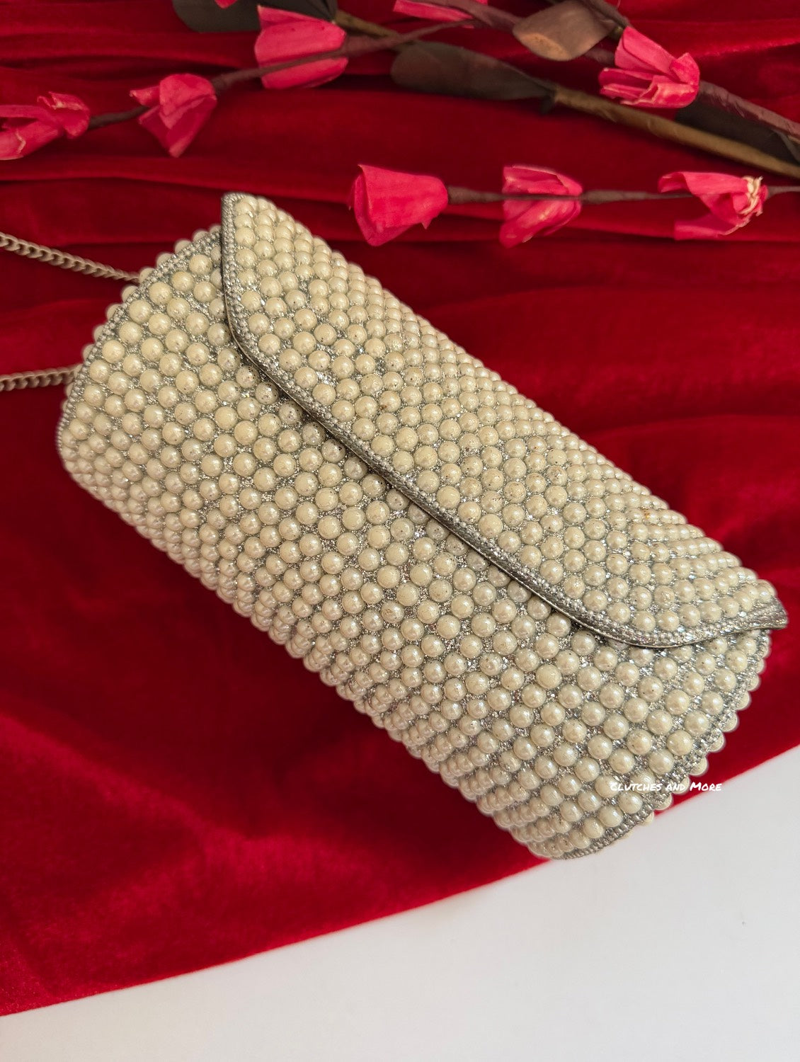 Cylindrical Pearl Bag White