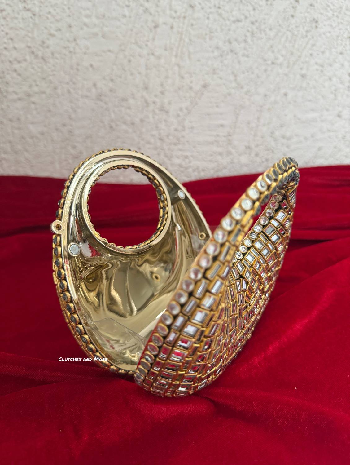 Kiana Kundan Clutch Nude Gold