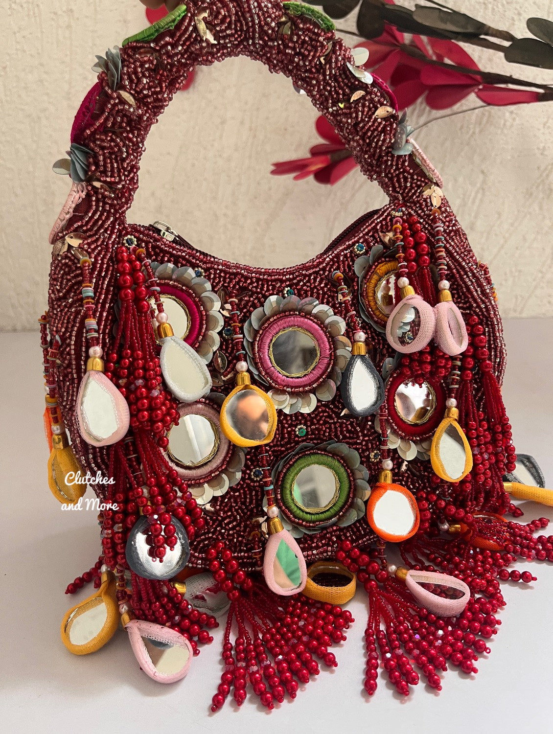 Chandni Mirror Bag Deep Red