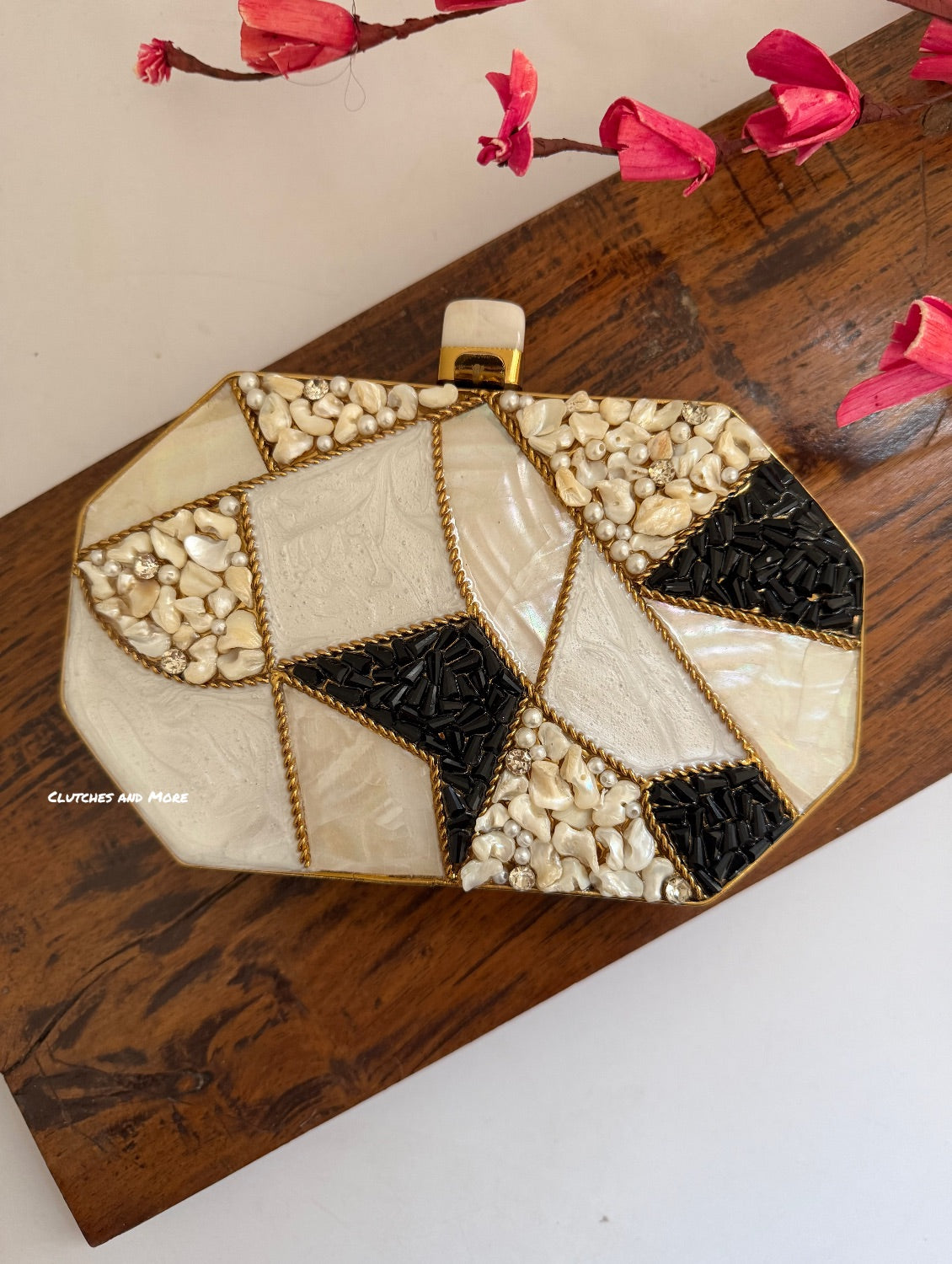 Black and White Mother of Pearl Octagon Clutch