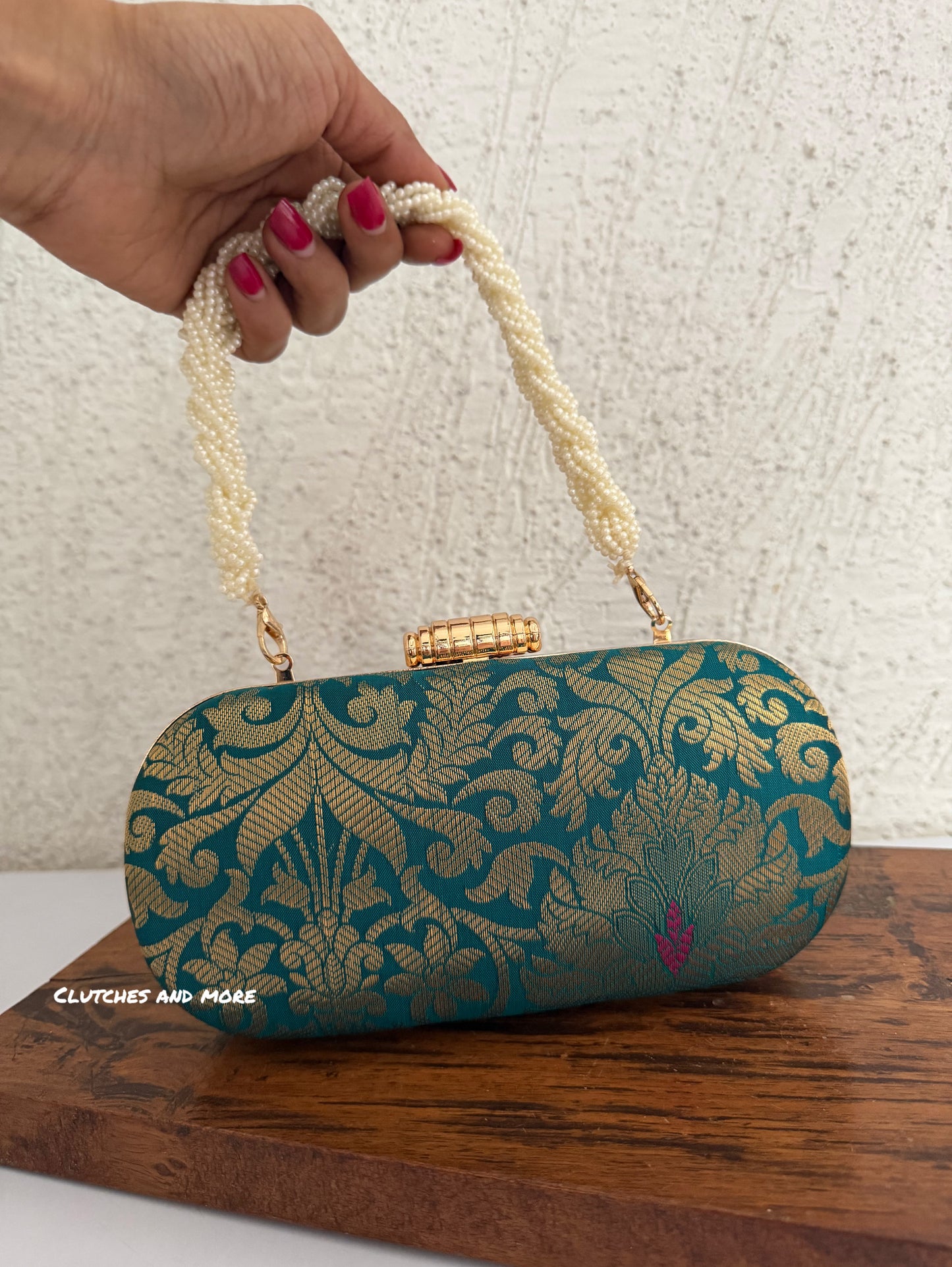 Adaa Banarsi Clutch Turquoise Green