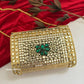 Kashish Kundan Brass Clutch Green Gold