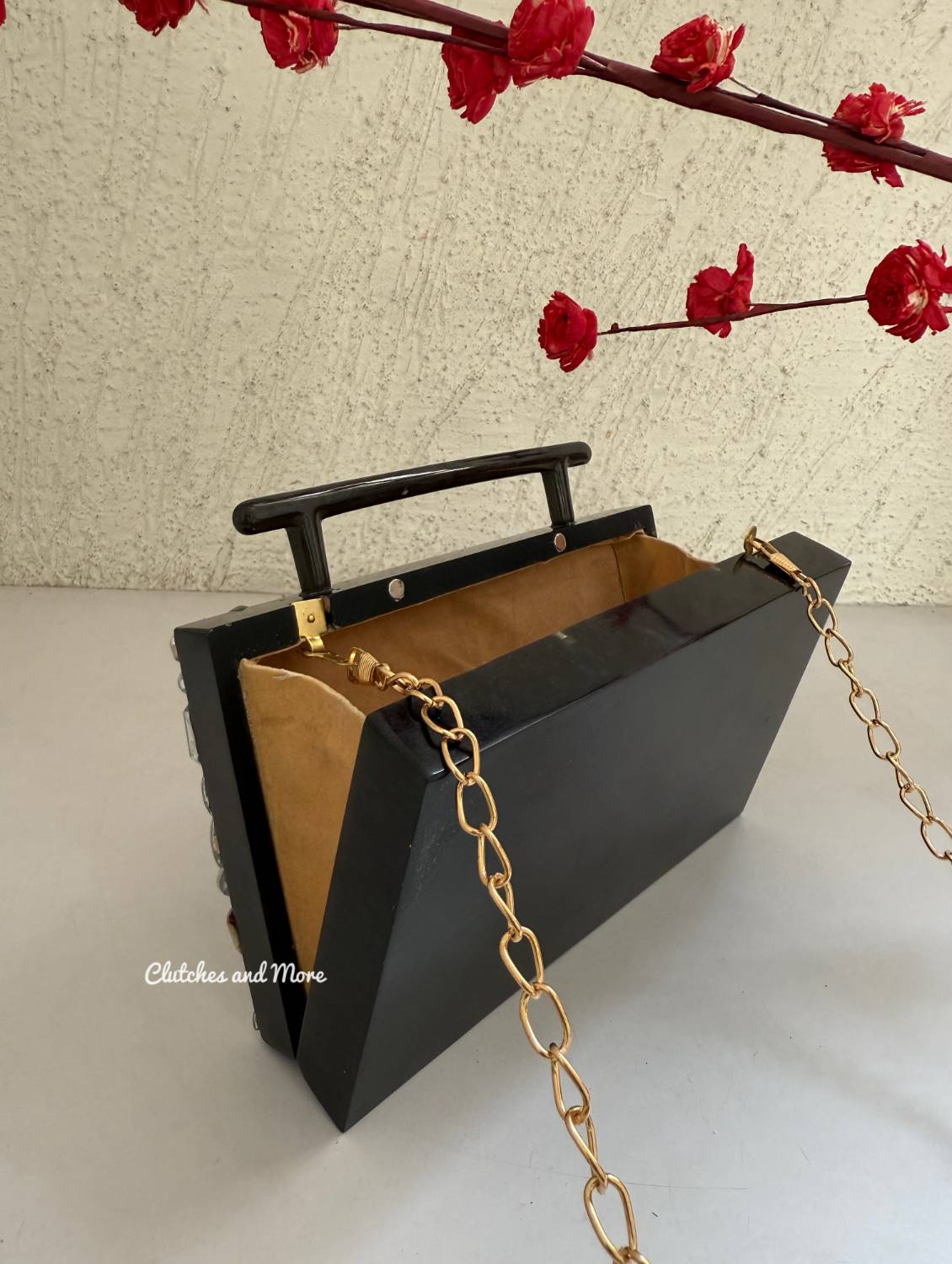 Embellished Handheld Resin Clutch Black