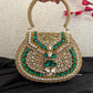 Mehnaaz Kundan Brass Clutch Green Gold White