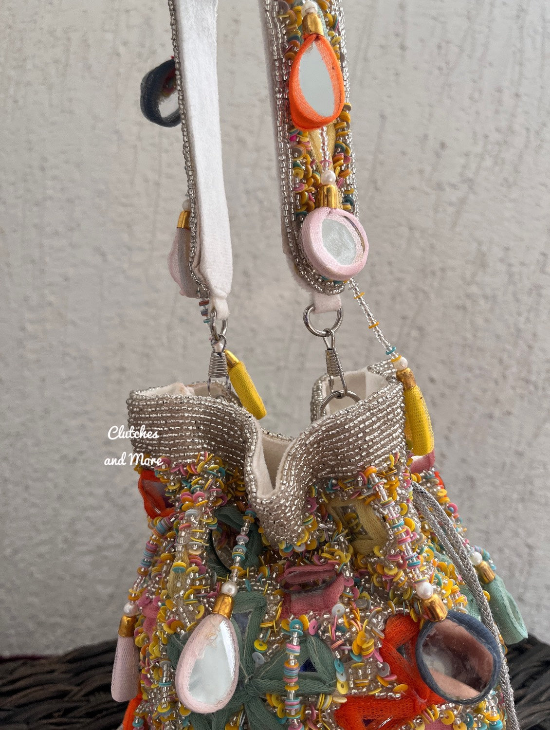 Mirror Tassel Potli Multicoloured (silver base)