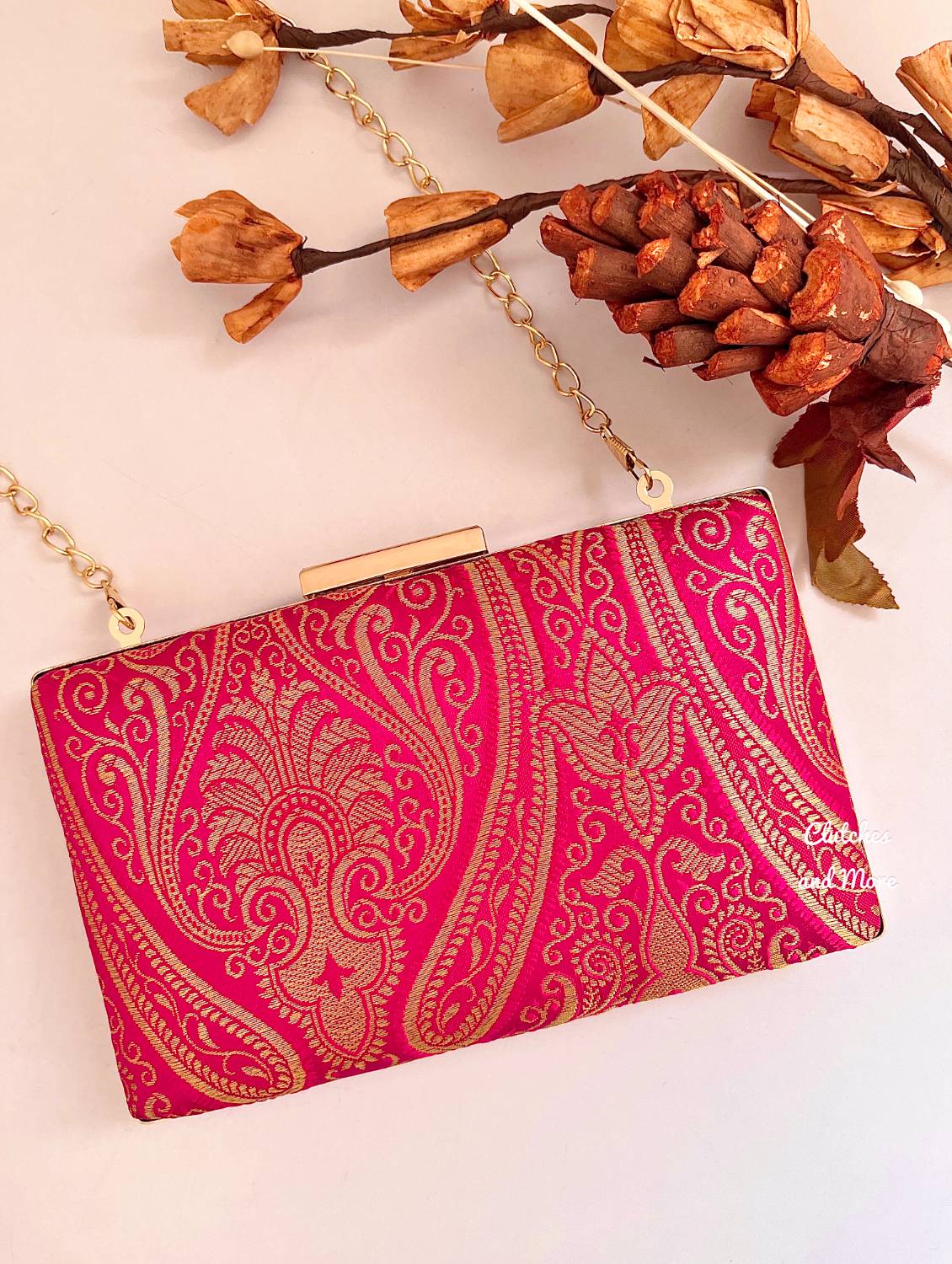 Kala Banarsi Clutch Rani Pink