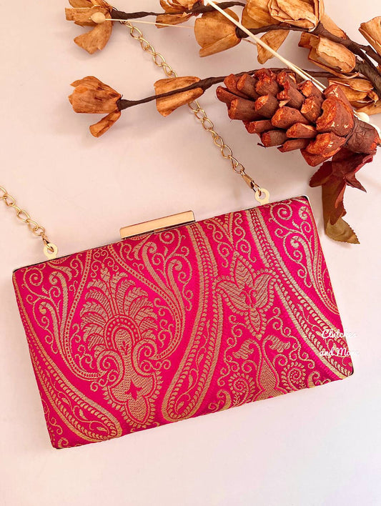 Kala Banarsi Clutch Rani Pink