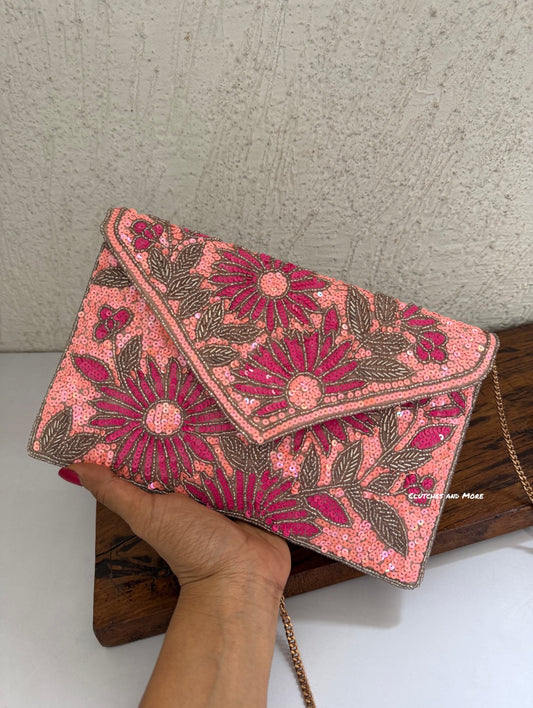 Peach floral Envelope Bag