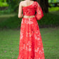 Red Organza Lehenga by Dorie