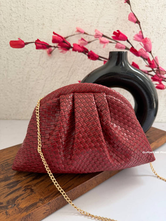 Woven Batua Bag Deep Red