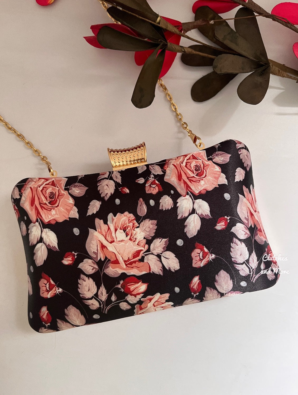 Poppy Black and multi Floral Clutch