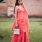 Peach Organza Pre Draped Saree Lehenga by Dorie