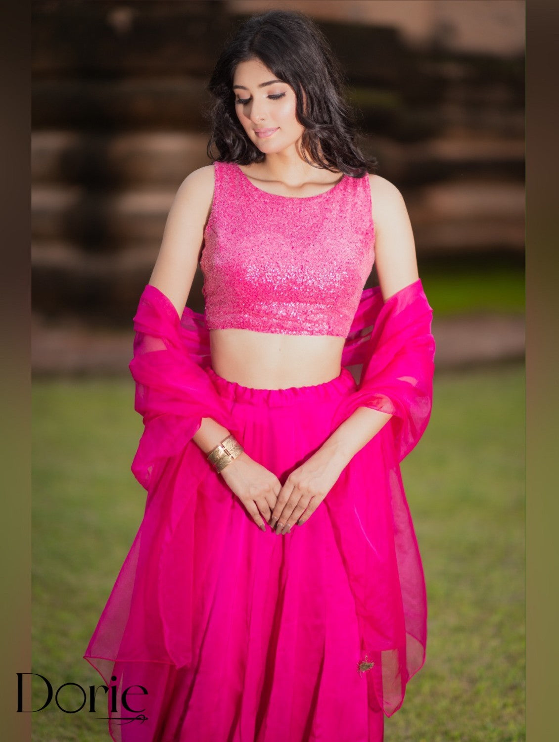 Pink Lehenga Set by Dorie