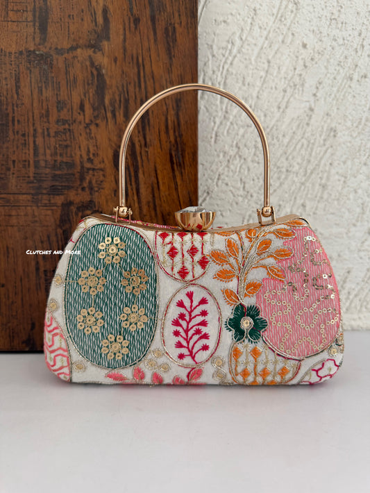 Lakhnawi Chikankari Box Clutch White