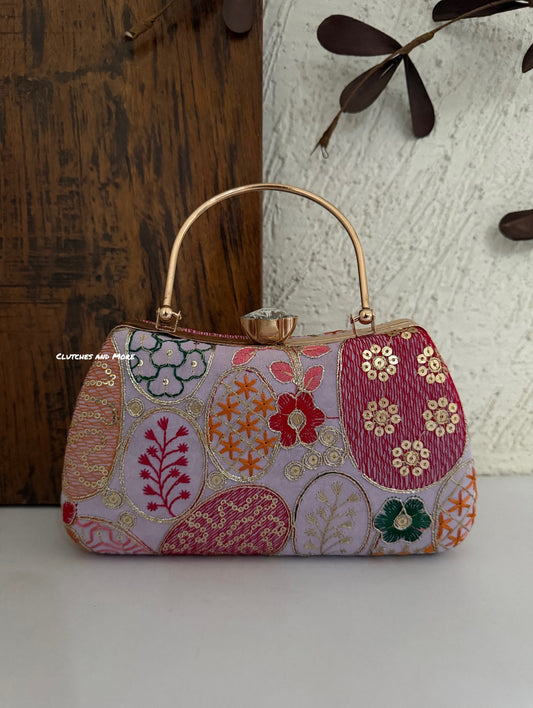 Lakhnawi Chikankari Box Clutch Lavender