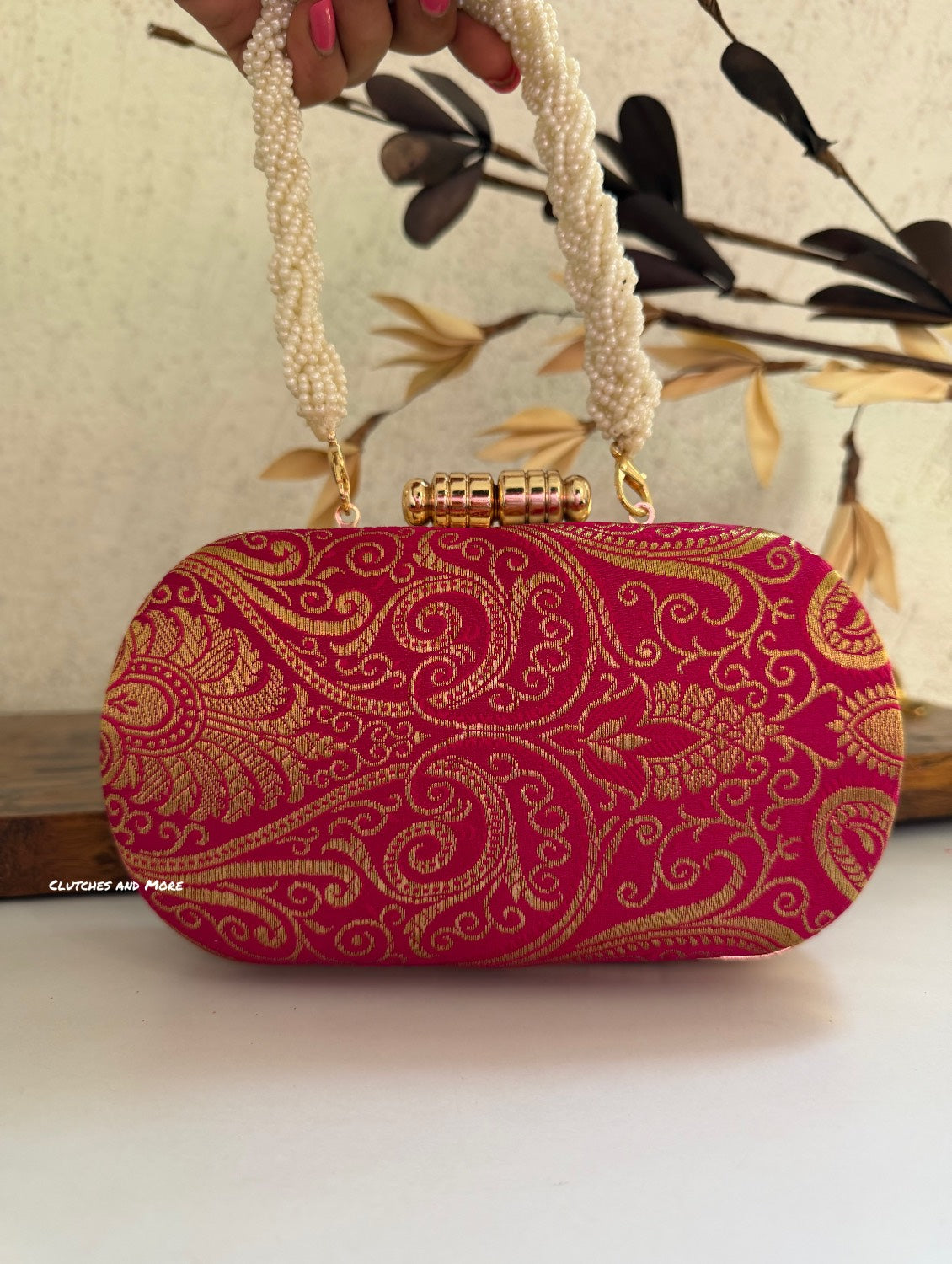Adaa Banarsi Clutch Magenta Pink