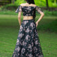 Black Floral Organza Lehenga by Dorie