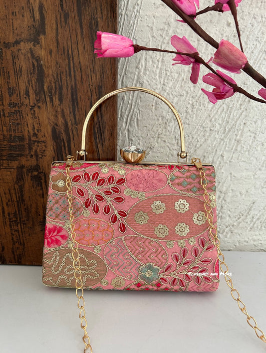 Lakhnawi Chikankari Bag Peach Pink