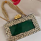 Kundan Green Resin clutch with Pearl Handle