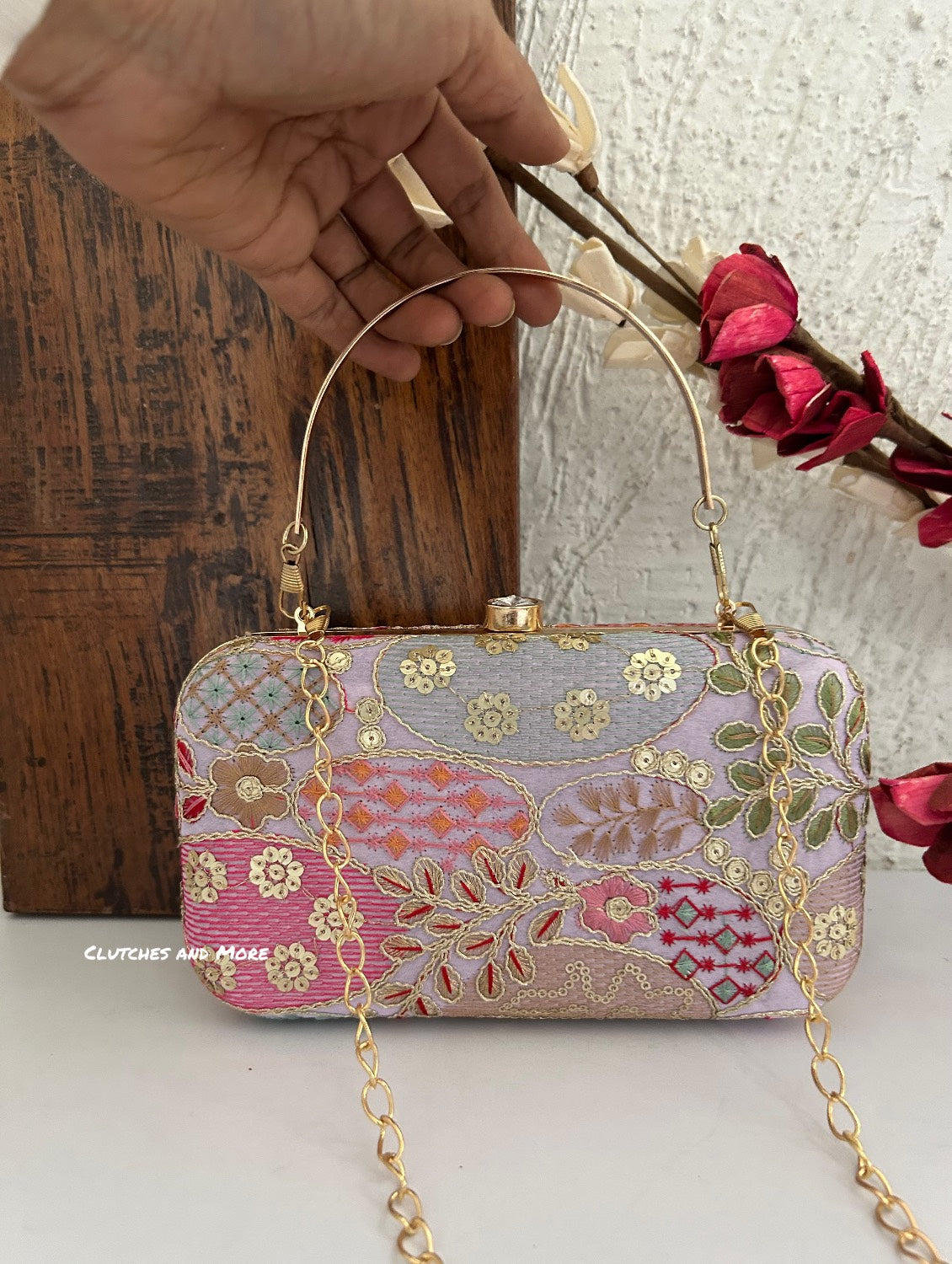 Lakhnawi Chikankari Bag Lavender Rectangle