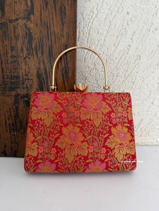 Hoor Banarsi Clutch Red Floral