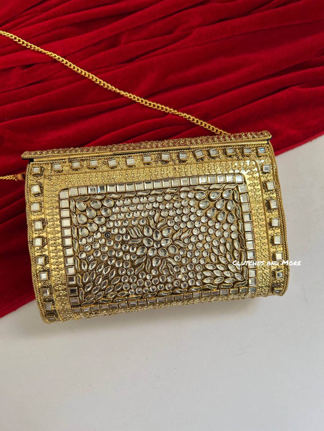 Kasika Kundan Brass Clutch Multicolored