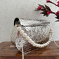 Silver Brass Clutch with Pearl Handle