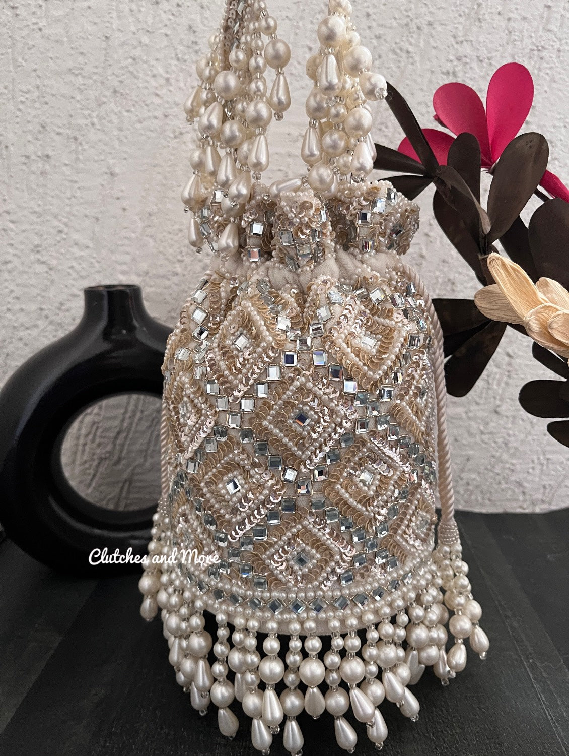 Premium Mirror Potli Ivory
