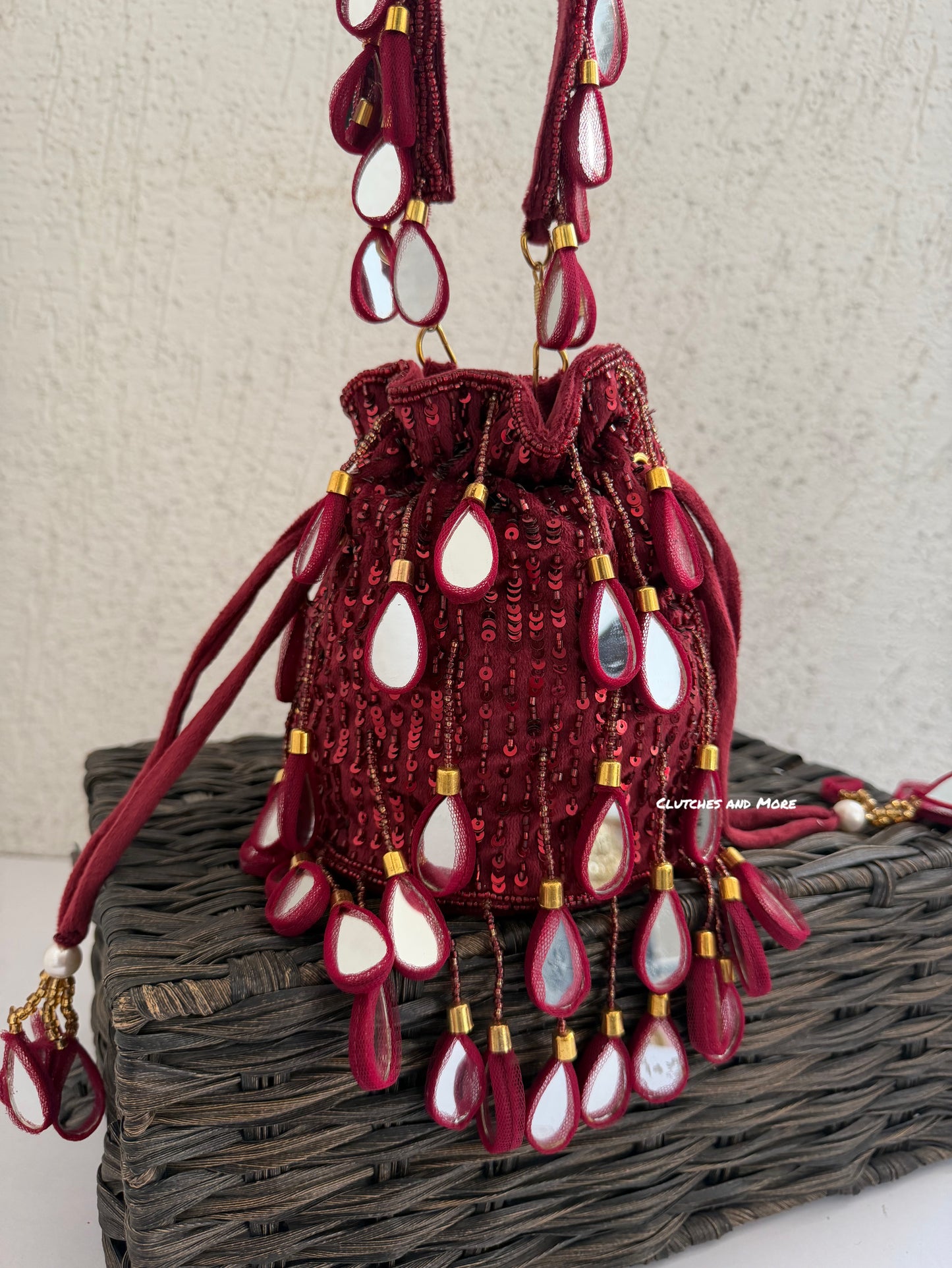 Premium Mirror Potli Maroon