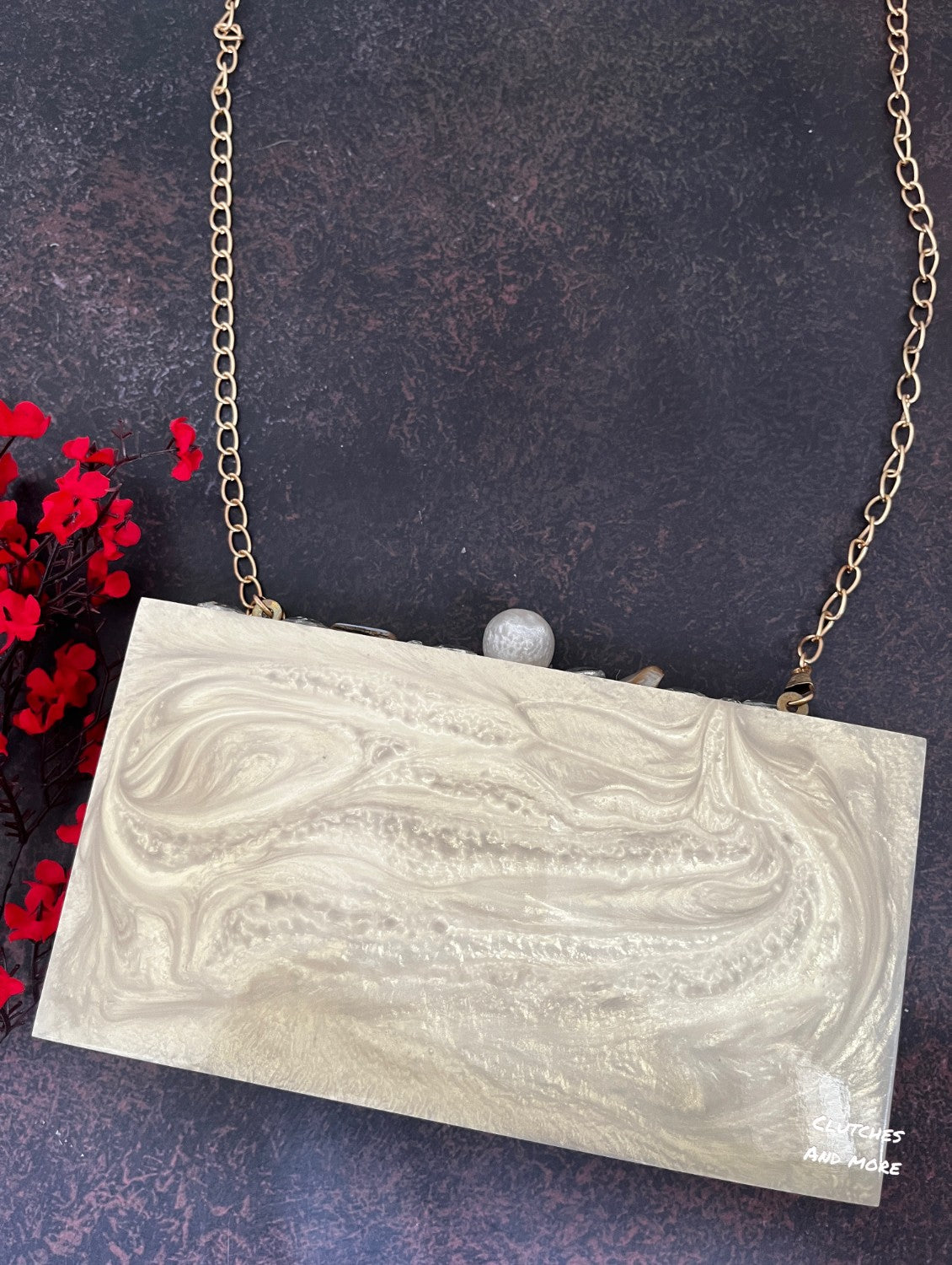 Gold resin clutch with Name