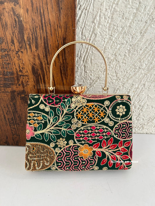 Lakhnawi Chikankari Bag Green