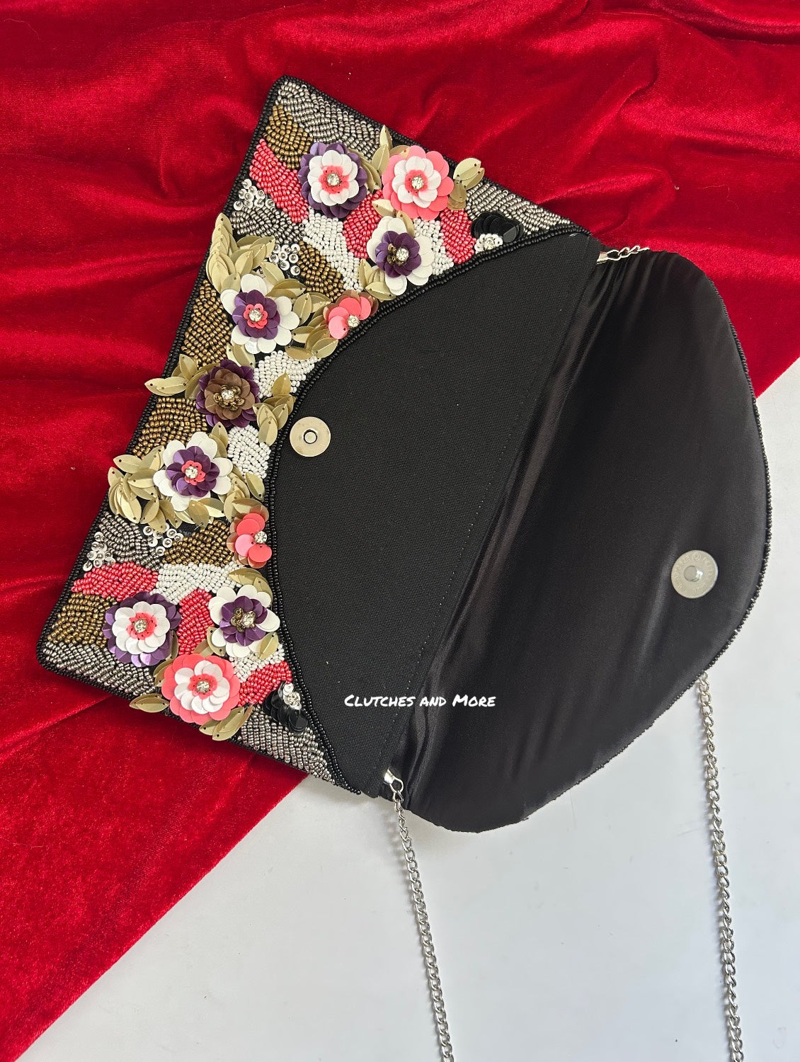 Black Floral Envelope Bag