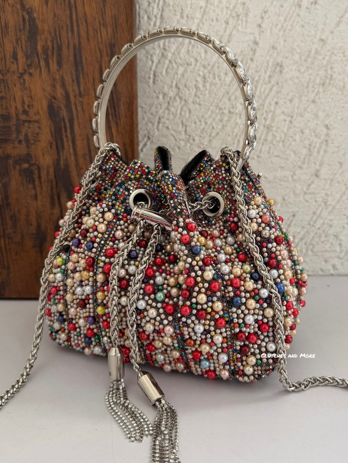Luxe Multicolored Pearl Bucket Bag