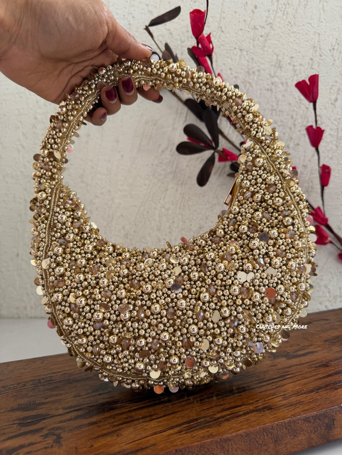 Halo Premium Pearl Baguette Bag Gold